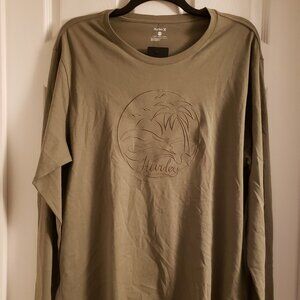 Hurley Men’s Dark Olive Green Long Sleeve XL T-Shirt Palm Tree Embroidered NWT